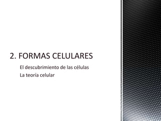 2. FORMAS CELULARES
El descubrimiento de las células
La teoría celular
 