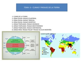 TEMA 6 – CLIMAS Y PAISAJES DE LA TIERRA
1- CLIMAS DE LA TIERRA
2- ZONA CÁLIDA: PAISAJE ECUATORIAL
3- ZONA CÁLIDA: PAISAJE ...