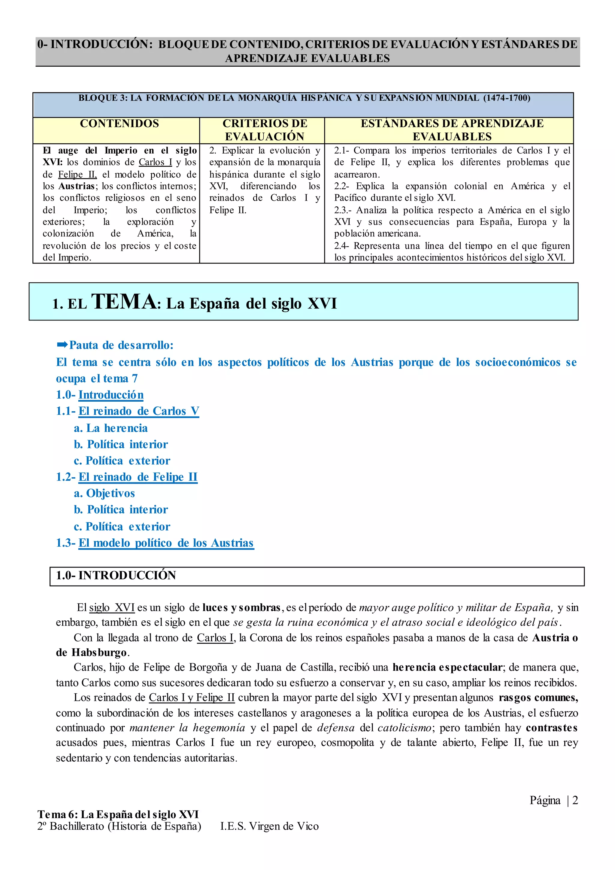 Tema 6 la españa del siglo xvi alumnos | PDF