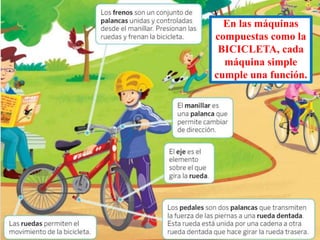 En las máquinas
compuestas como la
BICICLETA, cada
máquina simple
cumple una función.
 