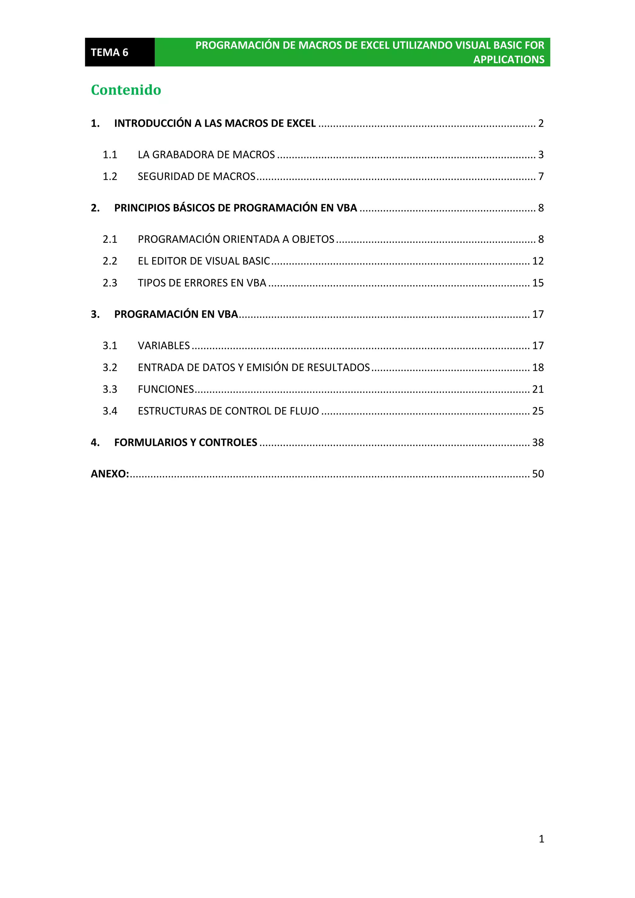 Tema 6 programacion de macros de excel utilizando vba | PDF