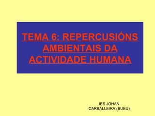 TEMA 6: REPERCUSIÓNS
AMBIENTAIS DA
ACTIVIDADE HUMANA
IES JOHAN
CARBALLEIRA (BUEU)
 