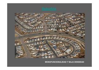 Suburbia




 MONOFUNCIONALIDAD Y BAJA DENSIDAD
 