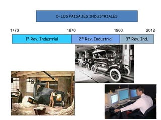 5- LOS PAISAJES INDUSTRIALES
1ª Rev. Industrial 2ª Rev. Industrial 3ª Rev. Ind.
1770 1870 1960 2012
 