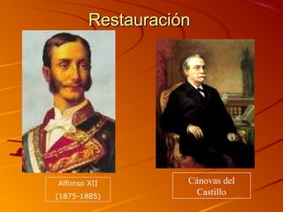 RestauraciónRestauración
Cánovas del
Castillo
Alfonso XII
(1875-1885)
 