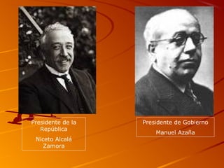 Presidente de la
República
Niceto Alcalá
Zamora
Presidente de Gobierno
Manuel Azaña
 