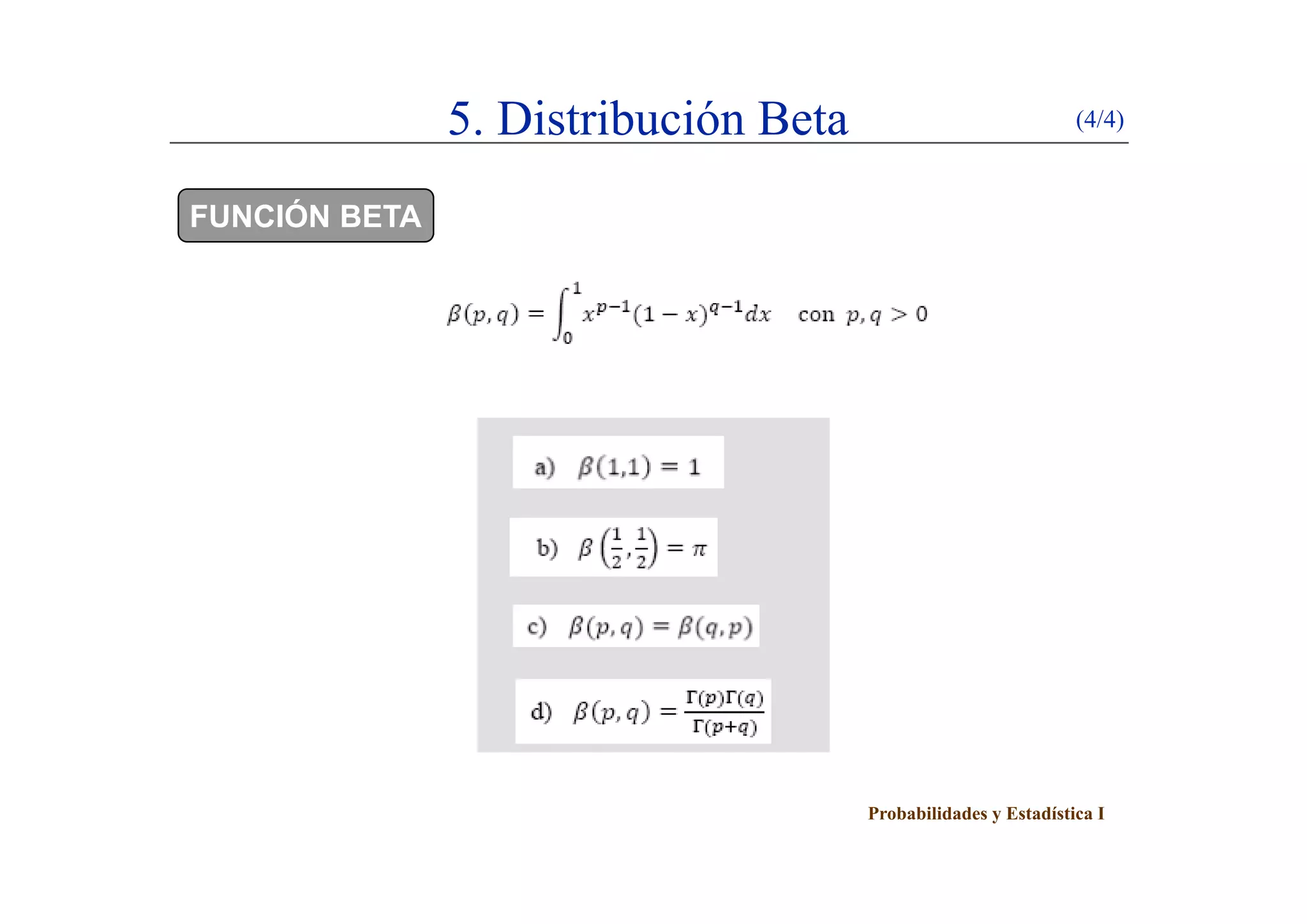 5. Distribución Beta (4/4)
FUNCIÓN BETA
Probabilidades y Estadística I
 