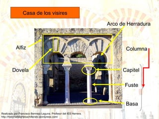 Casa de los visires Arco de Herradura Capitel Fuste Basa Alfiz Dovela Columna 