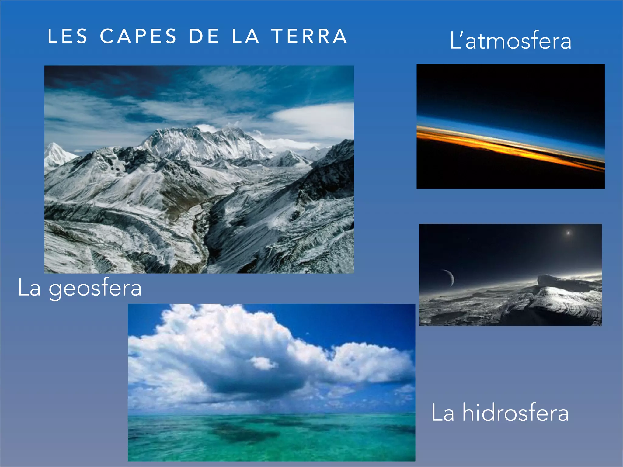 L E S C A P E S D E L A T E R R A L’atmosfera
La geosfera
La hidrosfera
 