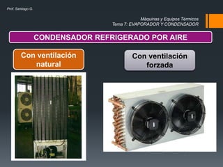 Máquinas y Equipos Térmicos
Tema 7: EVAPORADOR Y CONDENSADOR
Prof. Santiago G.
CONDENSADOR REFRIGERADO POR AIRE
Con ventilación
natural
Con ventilación
forzada
 