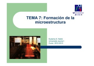 TEMA 7: Formación de la
   microestructura



          Kudama A. Habib
          Universitat Jaume I
          Curso 2012-2013
 