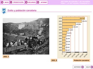PRESENTACIÓN
                                                         HISTORIA DE ESPAÑA Y DE NAVARRA
 INICIO                  RECURSOS    INTERNET
                                                         TEMA 7. LA DICTADURA FRANQUISTA I



     Exilio y población carcelaria




DOC. 7

                                                DOC. 8                 Población carcelaria



                                                                       ANTERIOR        SALIR
 