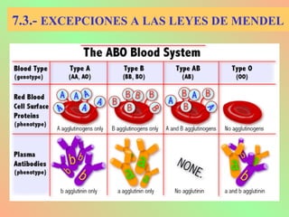 7.3.- EXCEPCIONES A LAS LEYES DE MENDEL
 