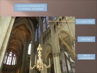 TRIFORIO ARCO FORMEIROS CLARISTORIO ALZADO INTERIOR DA CATEDRAL DE REIMS 