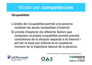 Model per competències
Ocupabilitat

L’anàlisi de l’ocupabilitat permet a la persona
  conèixer les seves necessitats d’in...