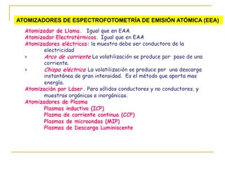ATOMIZADORES DE ESPECTROFOTOMETRÍA DE EMISIÓN ATÓMICA (EEA)
 