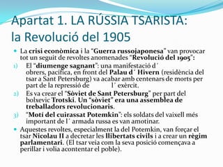 El fracàs de les reformesApartat 2: La Revolució de Febrer del 1917Apartat 3: La Revolució d´ Octubre i el naixement de l´ URSSLa Revolució d´ Octubre