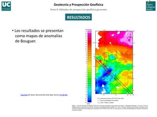 Tema	
  8.	
  Métodos	
  de	
  prospección	
  geo5sica	
  generales	
  
Geotecnia	
  y	
  Prospección	
  Geo5sica	
  
Esta	
  foto	
  de	
  Autor	
  desconocido	
  está	
  bajo	
  licencia	
  CC	
  BY-­‐NC.	
  
RESULTADOS	
  
• Los	
  resultados	
  se	
  presentan	
  
como	
  mapas	
  de	
  anomalías	
  
de	
  Bouguer.	
  
 