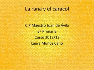 La rana y el caracol

C.P Maestro Juan de Ávila
       6º Primaria
      Curso 2012/13
    Laura Muñoz Cano
 