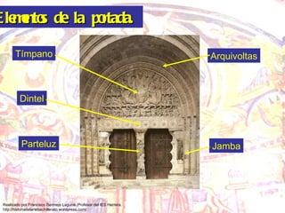 Elementos de la portada.  Tímpano Dintel Parteluz Arquivoltas Jamba 
