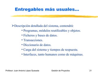 Descripción detallada del sistema, contendrá: Programas, módulos reutilizables y objetos. Ficheros y bases de datos. Transacciones. Diccionario de datos. Carga del sistema y tiempos de respuesta. Interfaces, tanto humanos como de máquinas. Entregables más usuales… 