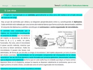 Biología Acceso Universidad
1. Teoría celular: introducción histórica5. Los virus
Tema 8. LA CÉLULA: Estructura interna
 