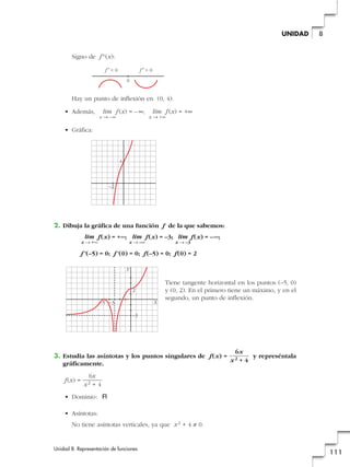 Signo de f'' (x):
Hay un punto de inflexión en (0, 4).
• Además, f (x) = –@; f (x) = +@
• Gráfica:
2. Dibuja la gráfica de...
