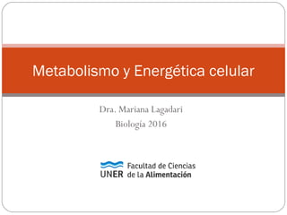 Metabolismo y Energética celular
Dra. Mariana Lagadari
Biología 2016
 