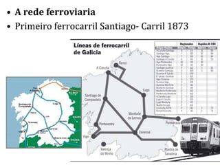• A rede ferroviaria
• Primeiro ferrocarril Santiago- Carril 1873
 