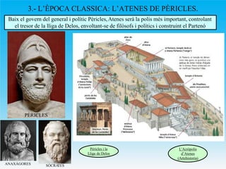 3.- L’ÈPOCA CLASSICA: L’ATENES DE PÈRICLES.
Baix el govern del general i polític Pèricles,Atenes serà la polis més importa...