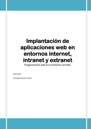 Implantación de
aplicaciones web en
entornos internet,
intranet y extranet
Programación web en el entorno servidor
03/01/2018
José Miguel Castillo Castillo
 