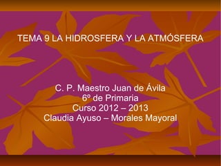 TEMA 9 LA HIDROSFERA Y LA ATMÓSFERA




       C. P. Maestro Juan de Ávila
              6º de Primaria
           Curso 2012 – 2013
    Claudia Ayuso – Morales Mayoral
 