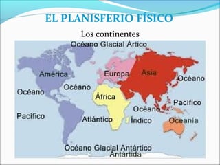 EL PLANISFERIO FÍSICO
     Los continentes
 