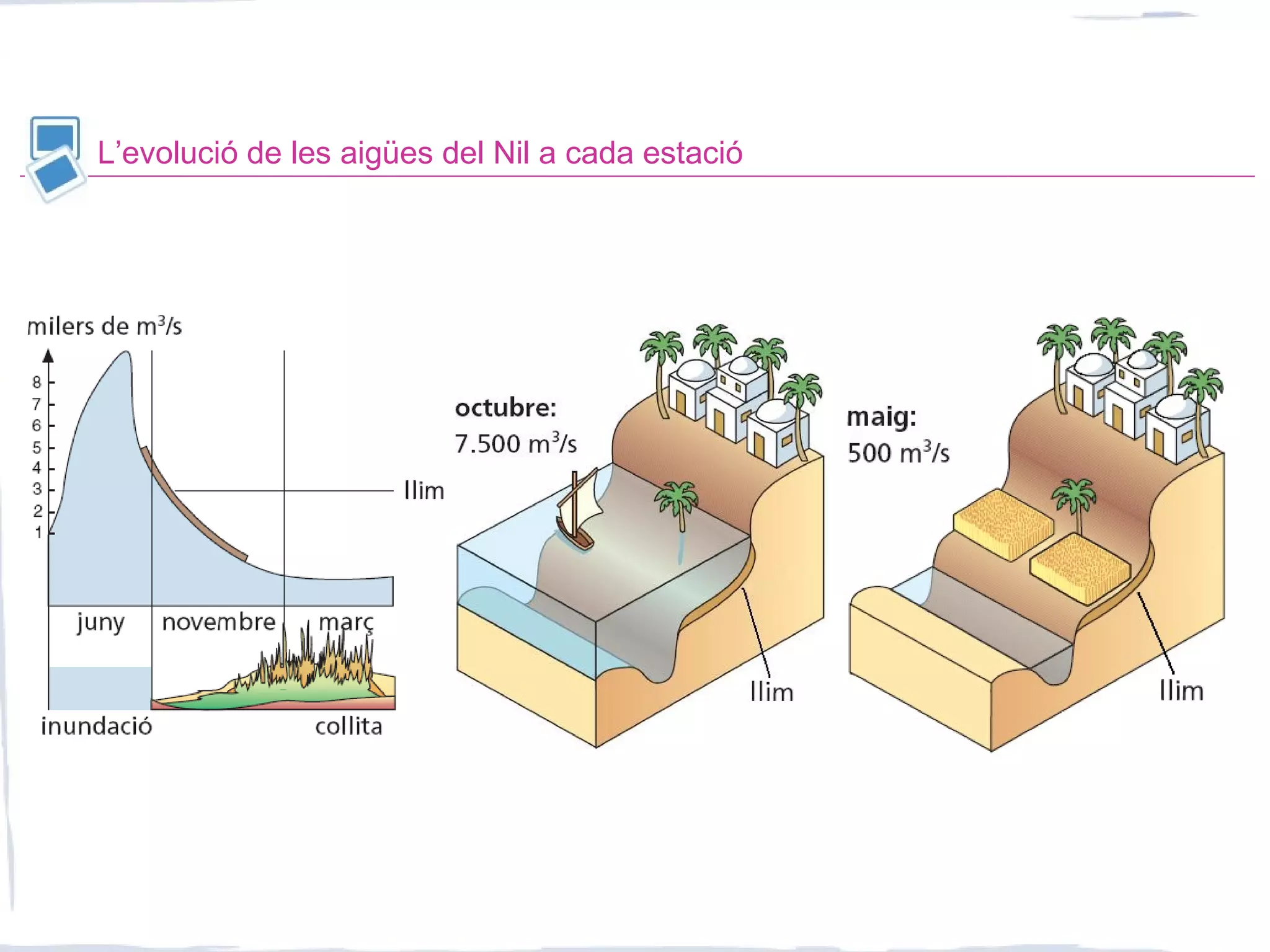 L’evolució de les aigües del Nil a cada estació
 