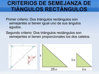 Segundo criterio: Dos triángulos son semejantes si tienen dos lados proporcionales e igual el ángulo comprendido entre ellos. 