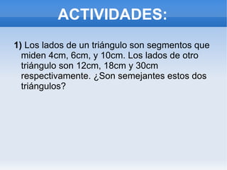 TEOREMAS SOBRE TRIÁNGULOS: Teorema del cateto. En un triángulo rectángulo, el cuadrado de un cateto es igual al producto de la hipotenusa por la proyección del cateto sobre la hipotenusa. 