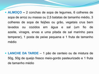 CEIA– 1 iogurte natural, eventualmente, com uma colher de chá de mel e 2 ou 3 bolachas (água e sal,  Maria ou integral) ou 4 nozesInformação tirada da internet e tratada por Cristina Mota  