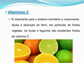 No Inverno, assegure-se que as crianças inclui boas fontes de vitamina D, ou suplementos alimentares que contenham esta vitamina.Ementa adequada a crianças PEQUENO-ALMOÇO – 1 chávena almoçadeira de 250 ml de leite magro e 5 colheres de sopa de cereais de pequeno-almoçoLANCHE DA MANHÃ – 1 fruta de tamanho médio e 2 ou 3 bolachas (água e sal, Maria ou integral) 