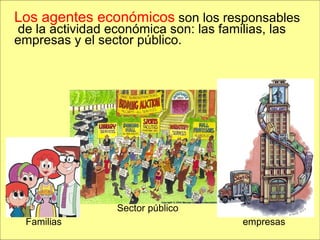 Los agentes económicos  son los responsables  de la actividad económica son: las familias, las empresas y el sector público. Familias Sector público empresas 