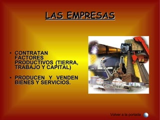LAS EMPRESAS CONTRATAN FACTORES PRODUCTIVOS (TIERRA, TRABAJO Y CAPITAL)‏ PRODUCEN Y VENDEN BIENES Y SERVICIOS. Volver a la portada 