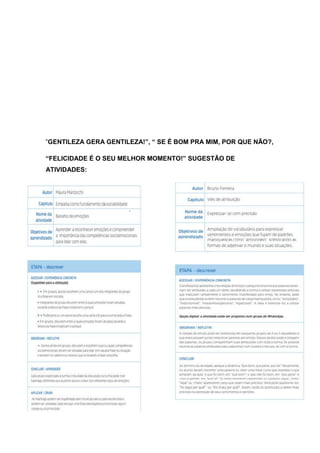 “GENTILEZA GERA GENTILEZA!”, “ SE É BOM PRA MIM, POR QUE NÃO?,
“FELICIDADE É O SEU MELHOR MOMENTO!” SUGESTÃO DE
ATIVIDADES:
 