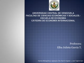 Profesora:
Elba Julieta García T.
Fuentes Bibliográficas: Appleyard. Fiel; Paul R. Krugman y Juan Tugores Ques
 