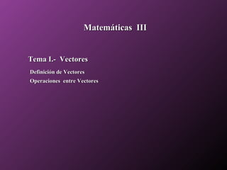 Matemáticas III


Tema I.- Vectores
Definición de Vectores
Operaciones entre Vectores
 