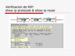 Verificacion de RIP:  show ip protocols & show ip route 