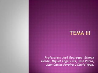 Profesores: José Guaregua, Elimax
Herde, Miguel Ángel Luis, José Parra,
   Juan Carlos Pereira y David Vega.
 