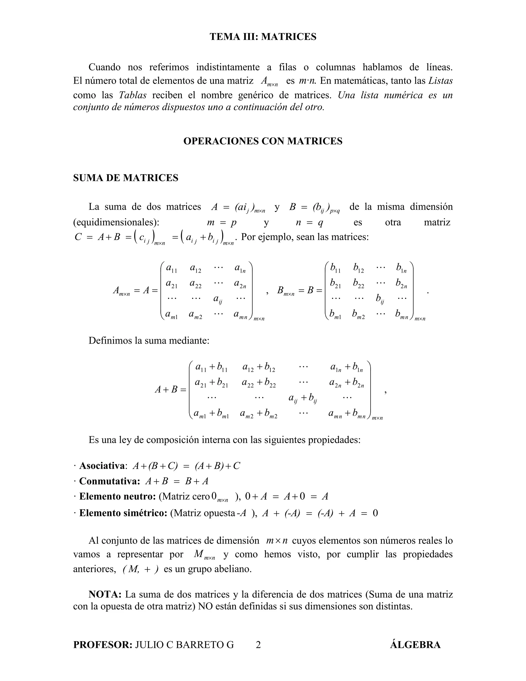 Tema iii matrices algebra uai uney | PDF