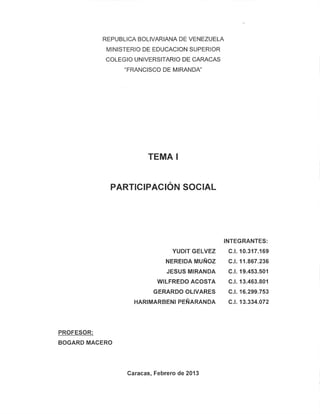 Tema I. PARTICIPACIÓN SOCIAL