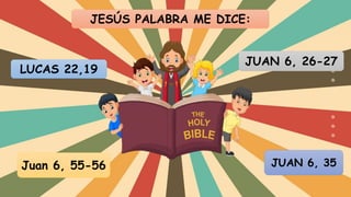 JUAN 6, 26-27
LUCAS 22,19
Juan 6, 55-56 JUAN 6, 35
JESÚS PALABRA ME DICE: