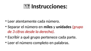Método Fácil para Leer Números Grandes en Español | PPTX