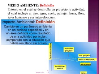 Profesor: Juan Antonio López
QuesadaMétodo CPM 3
MEDIO AMBIENTE: Definición
Entorno en el cual se desarrolla un proyecto, o actividad,
el cual incluye al aire, agua, suelo, paisaje, fauna, flora,
seres humanos y sus interrelaciones.
 